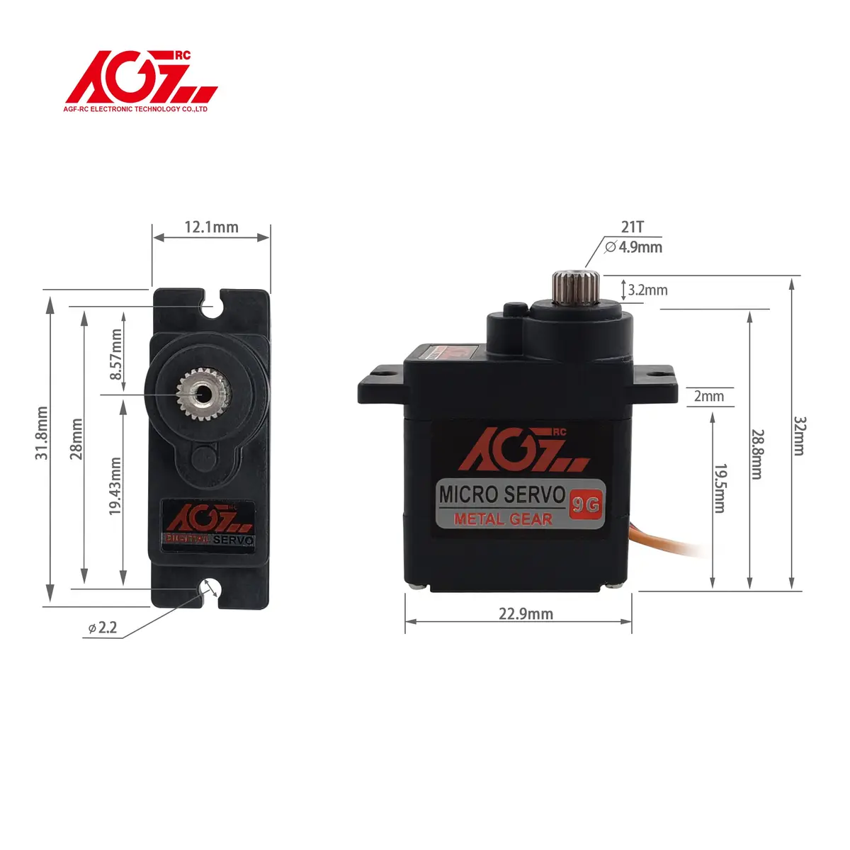 AGFRC B11DLS 2.8kg Micro RC Servo Kit, 2-Pack | High Precision Digital Servos for RC Vehicles - view 4