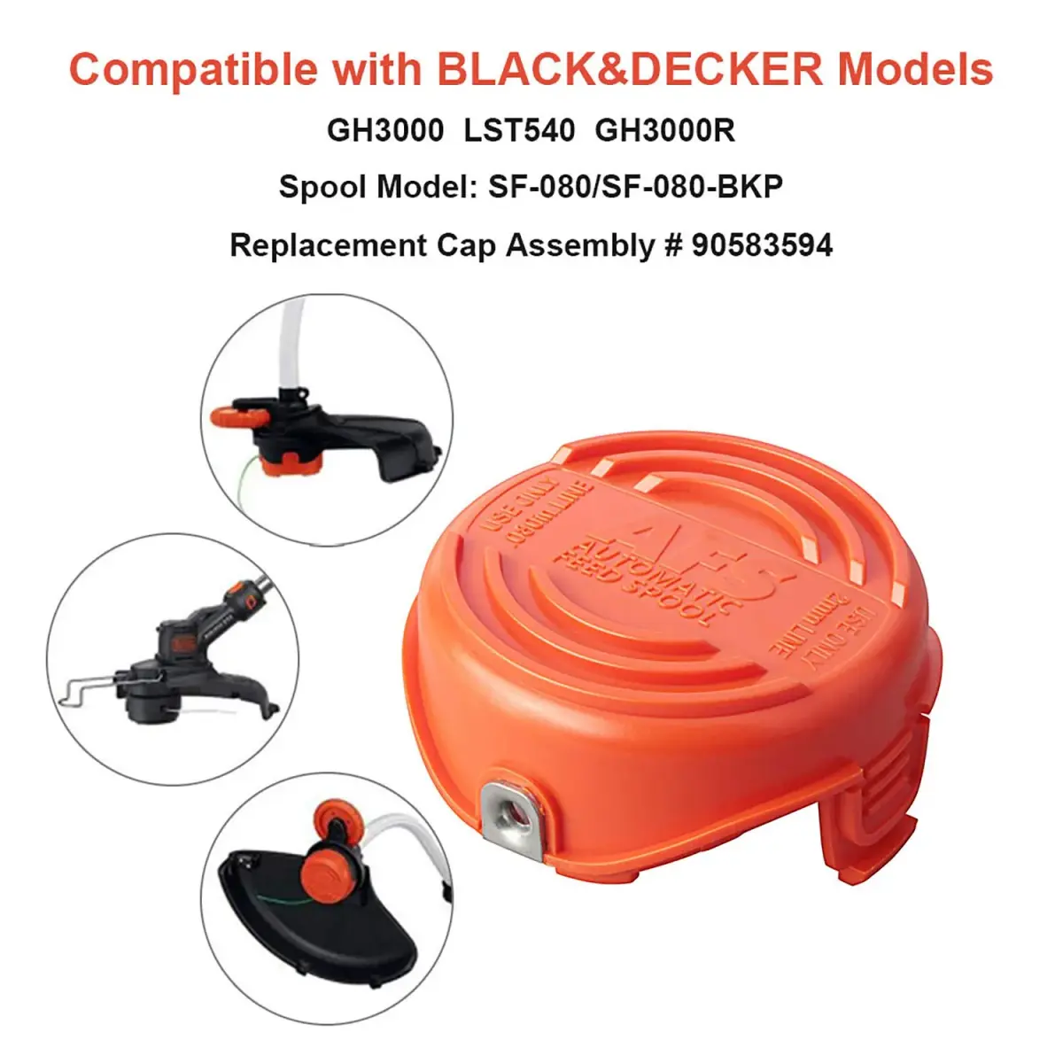 THTEN SF-080 Spool Cap Covers for Black+Decker GH3000 LST540 Weed Eater | 2-Pack, 0.080-inch Line - view 4