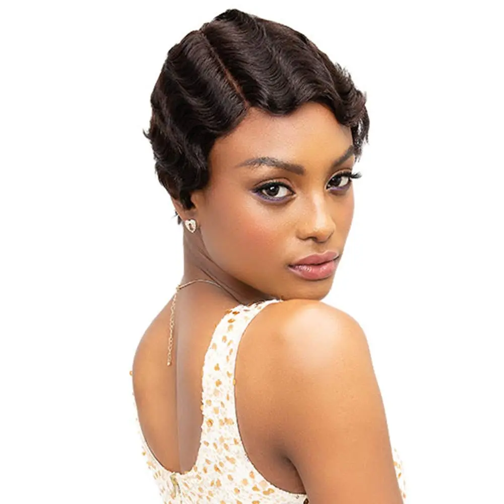 Janet Collection Mommy Parting Wig 100% Human Hair Off Black Short | Heat Resistant, Natural - main product image