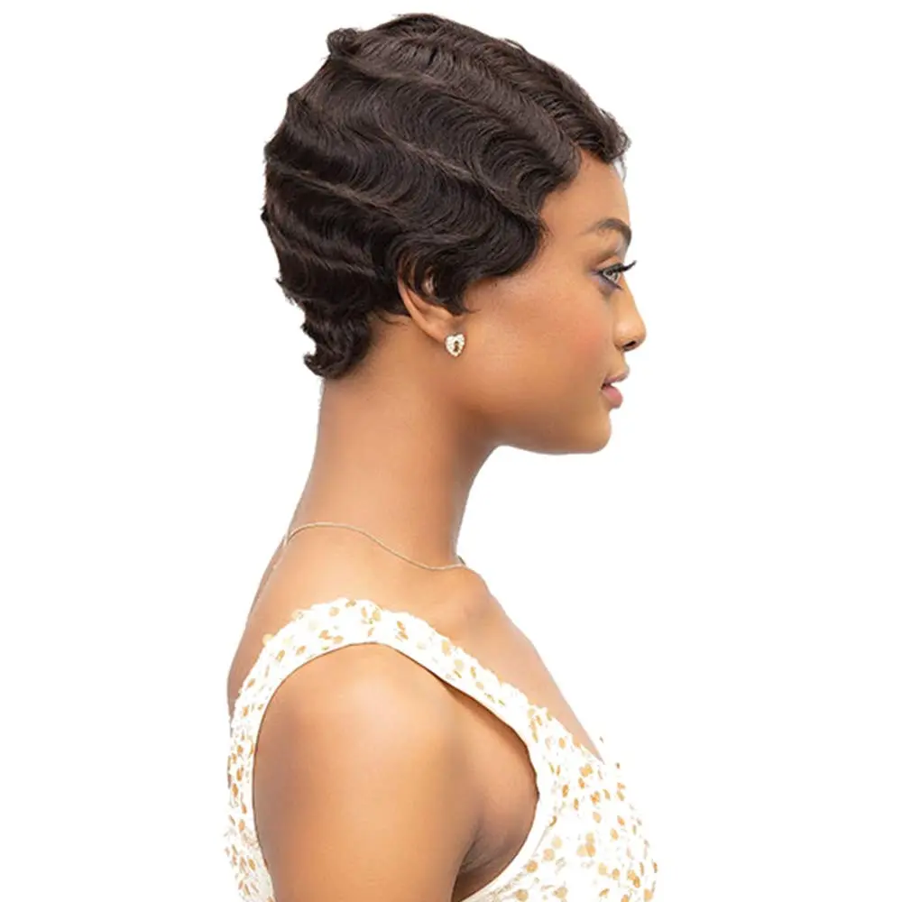 Janet Collection Mommy Parting Wig 100% Human Hair Off Black Short | Heat Resistant, Natural - view 6