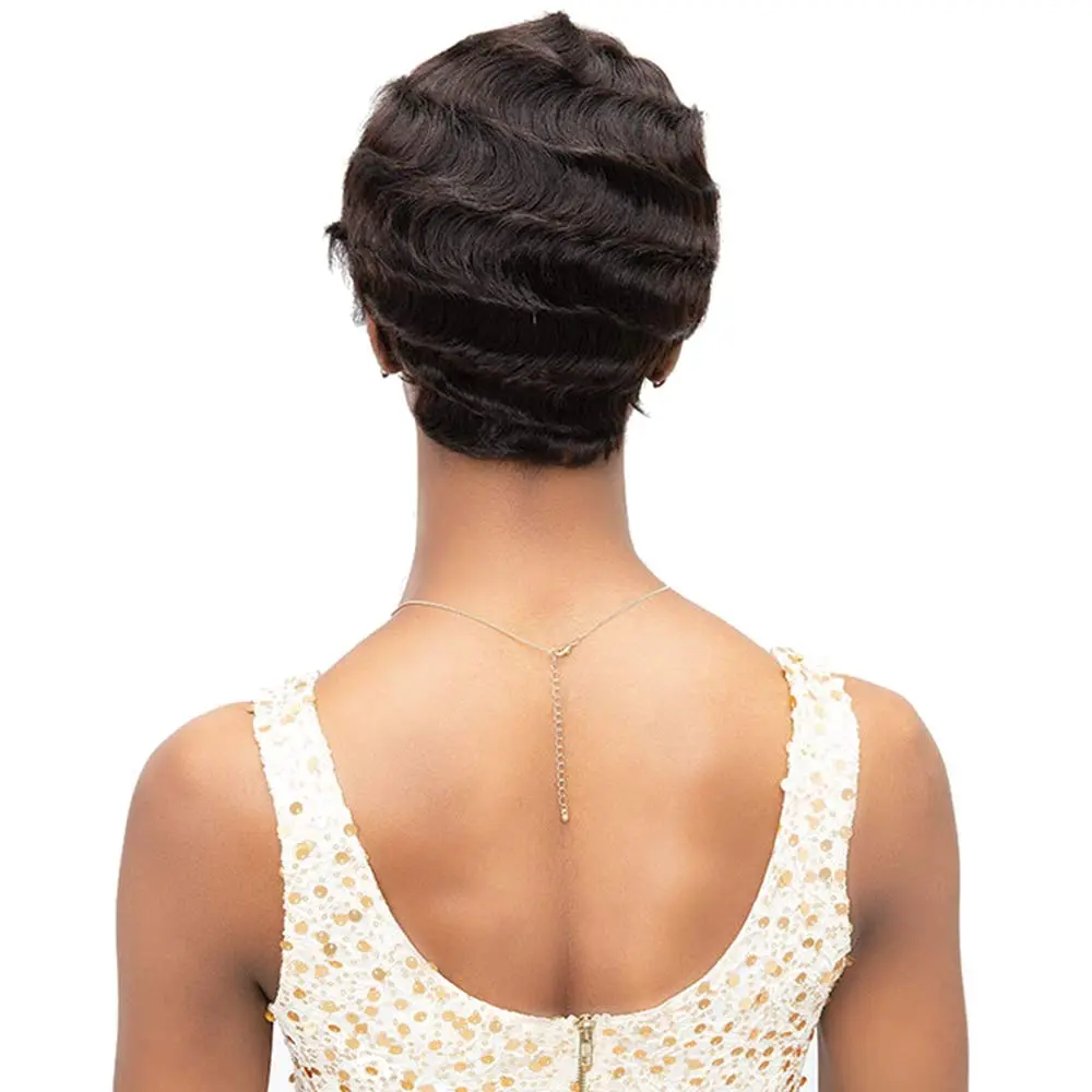 Janet Collection Mommy Parting Wig 100% Human Hair Off Black Short | Heat Resistant, Natural - view 7