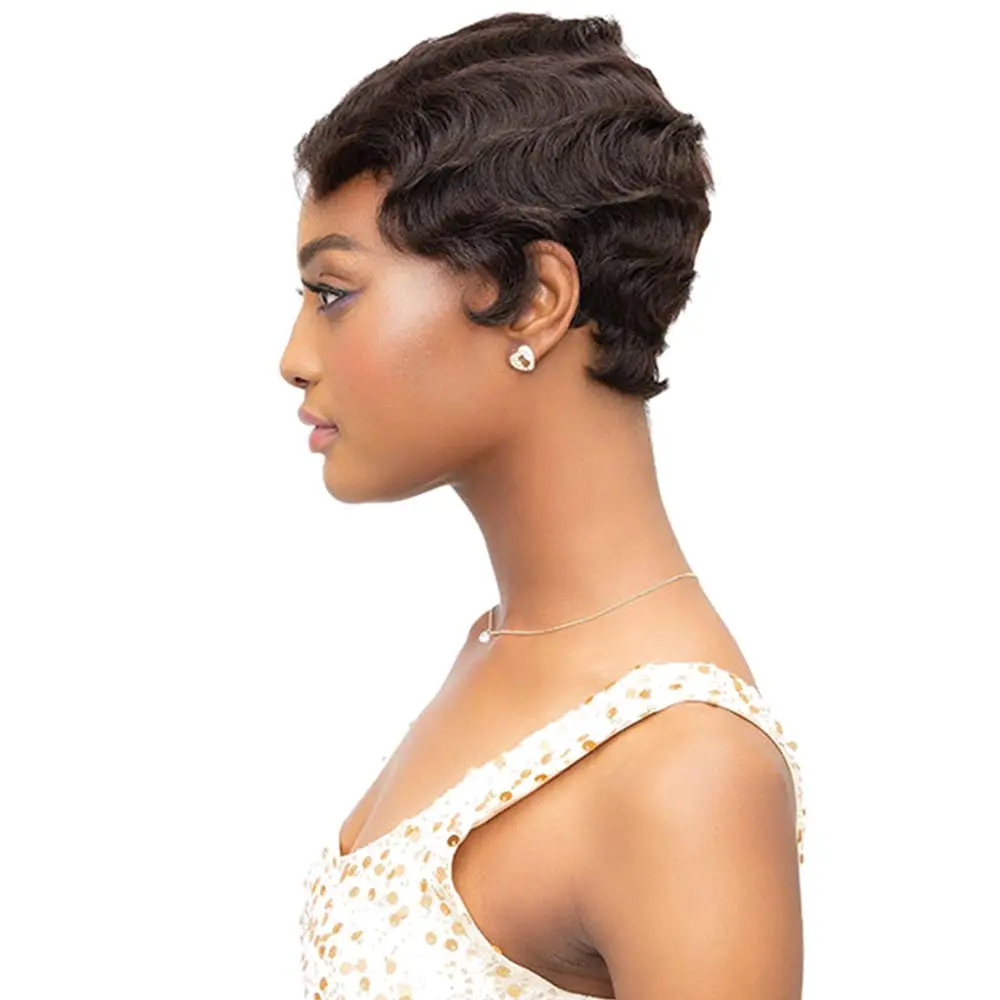 Janet Collection Mommy Parting Wig 100% Human Hair Off Black Short | Heat Resistant, Natural - view 5