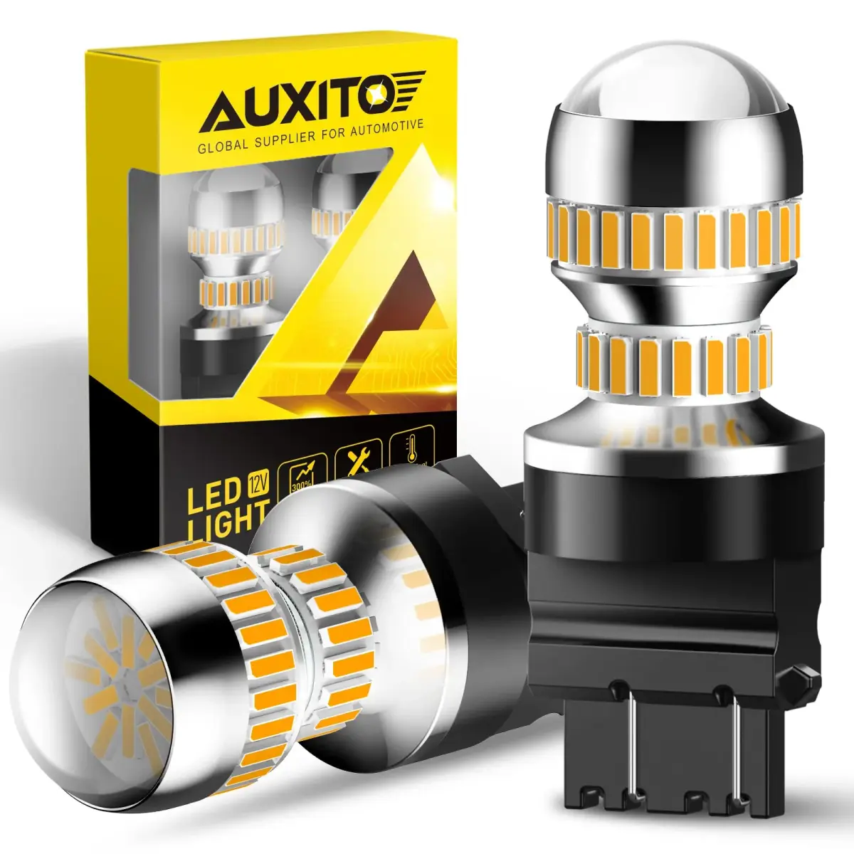 AUXITO 3157 LED Turn Signal Bulbs Amber Yellow 2-Pack | Brighter Than Stock Halogen for Front/Rear Blinker & DRL - main product image