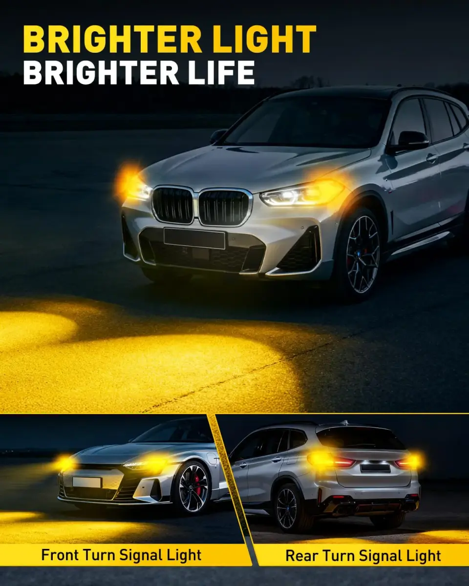 AUXITO 3157 LED Turn Signal Bulbs Amber Yellow 2-Pack | Brighter Than Stock Halogen for Front/Rear Blinker & DRL - view 8