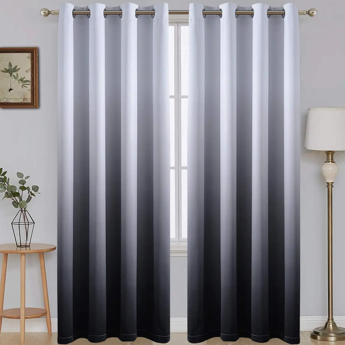 SimpleHome Ombre Gradient Black White to Gray Curtains for Bedroom,52Wx84L | Modern Room Darkening Drapes with Grommets - main product image