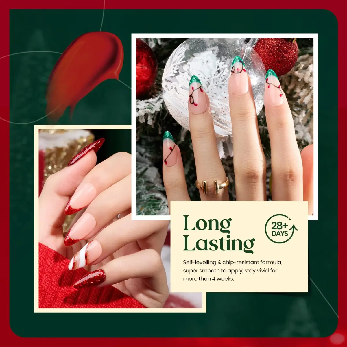 Beetles Gel Nail Polish Set, 6 Colors Red Sparkle Green Glitter Gold Silver Gel | 10-Free, Long-Lasting, UV/LED Cured - view 4