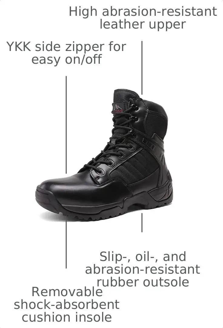 NORTIV 8 Men's Black Tactical Work Boots with Side Zipper, 8 US (26.1 cm) - view 3
