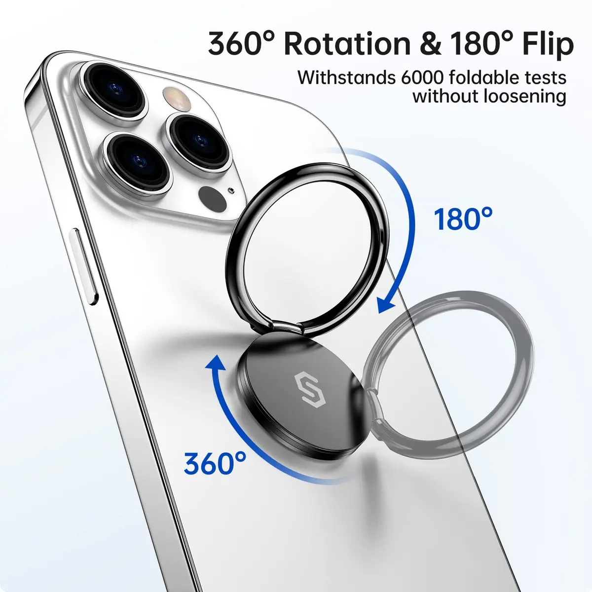 SYNCWIRE Phone Ring Holder Stand 2 Pack Black+Black | 360° Rotation Finger Ring Kickstand with Polished Metal Grip for Magnetic Car Mount - view 4