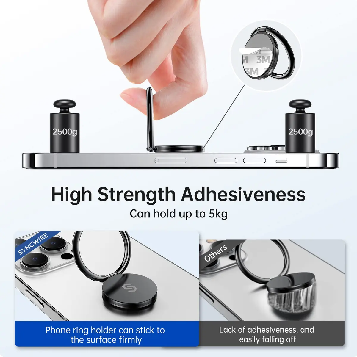 SYNCWIRE Phone Ring Holder Stand 2 Pack Black+Black | 360° Rotation Finger Ring Kickstand with Polished Metal Grip for Magnetic Car Mount - view 5