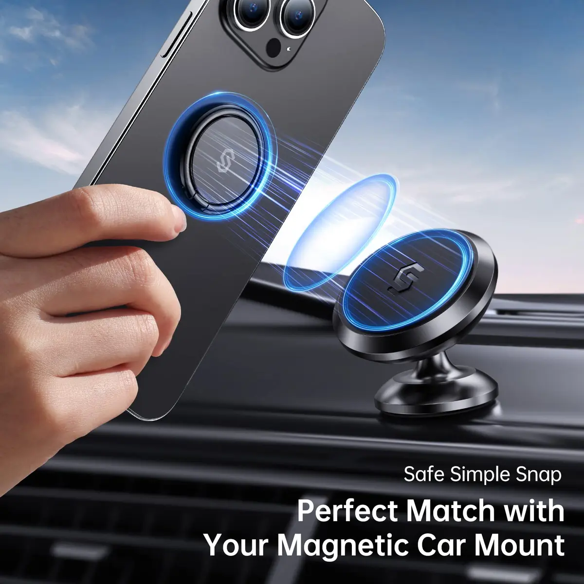 SYNCWIRE Phone Ring Holder Stand 2 Pack Black+Black | 360° Rotation Finger Ring Kickstand with Polished Metal Grip for Magnetic Car Mount - view 6