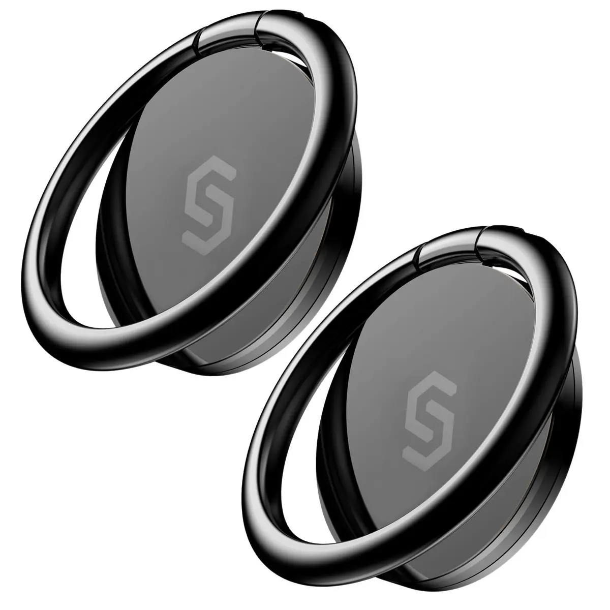 SYNCWIRE Phone Ring Holder Stand 2 Pack Black+Black | 360° Rotation Finger Ring Kickstand with Polished Metal Grip for Magnetic Car Mount - main product image