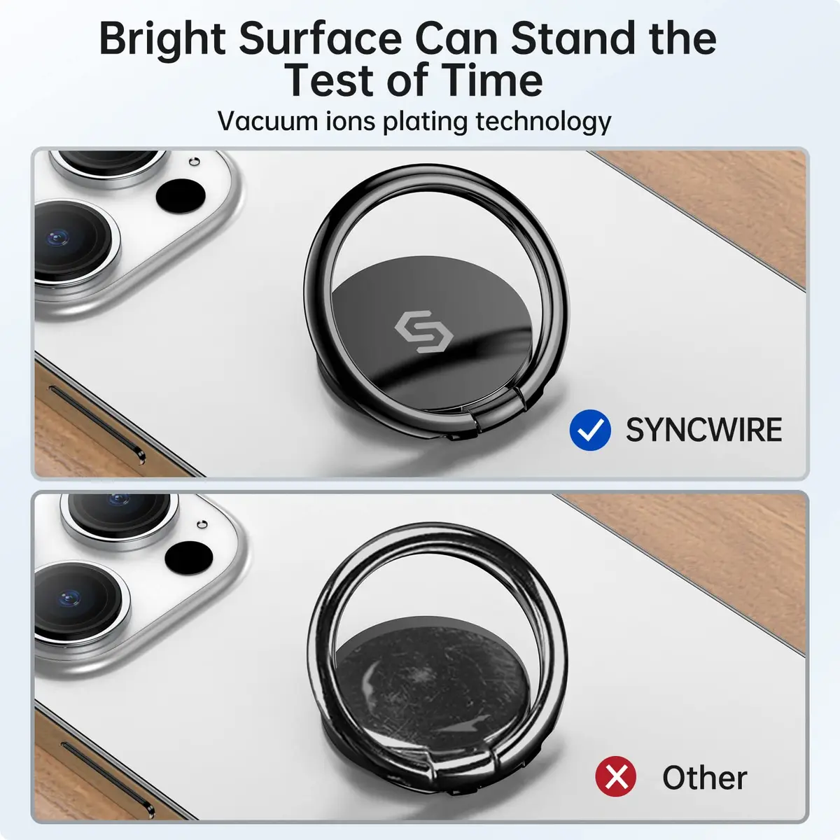 SYNCWIRE Phone Ring Holder Stand 2 Pack Black+Black | 360° Rotation Finger Ring Kickstand with Polished Metal Grip for Magnetic Car Mount - view 9