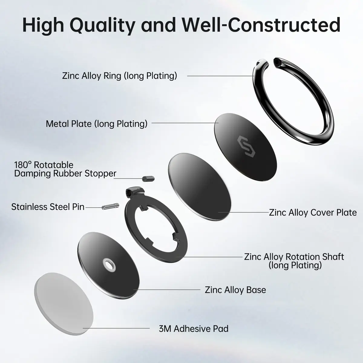 SYNCWIRE Phone Ring Holder Stand 2 Pack Black+Black | 360° Rotation Finger Ring Kickstand with Polished Metal Grip for Magnetic Car Mount - view 2