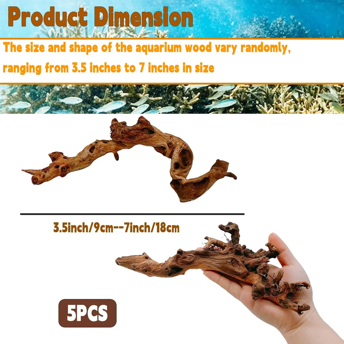 Hamiledyi Aquarium Driftwood 3.5-7in | Natural Betta Fish Tank Decor Accessories - view 2