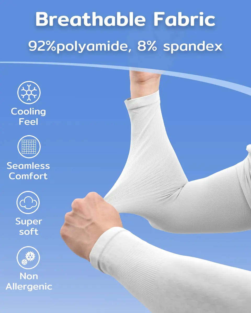 KMMIN UV Protection Arm Sleeves (2-Pack, White) | UPF 50+ Sunblock for Cycling, Basketball, Driving - view 5