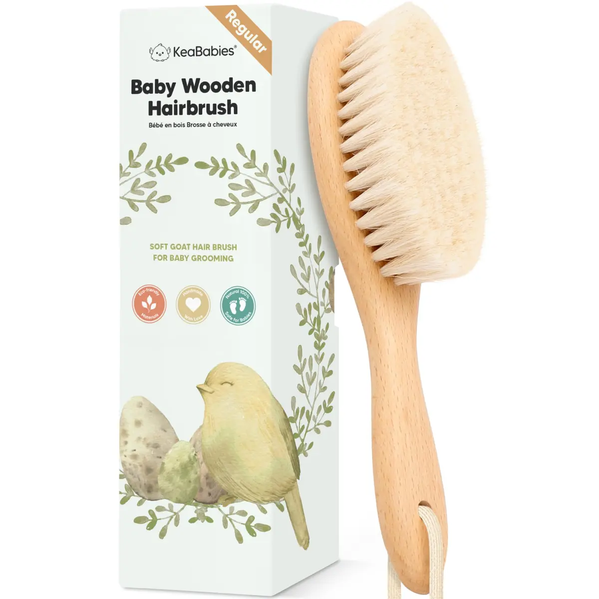 KeaBabies Wooden Baby Hair Brush Walnut Regular | Soft Goat Bristles for Newborns, Toddlers, Cradle Cap - main product image