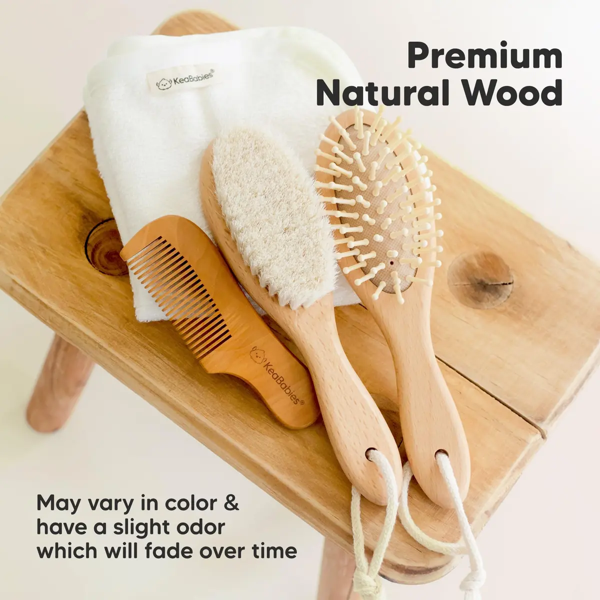 KeaBabies Wooden Baby Hair Brush Walnut Regular | Soft Goat Bristles for Newborns, Toddlers, Cradle Cap - view 7