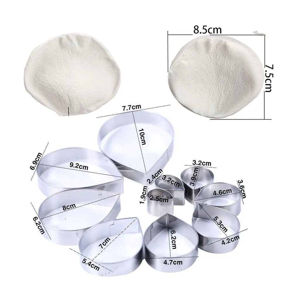 KALAIEN Rose Cutter Set & Petal Fondant Mold 12 Pcs | 2 Silicone Molds & 10 Stainless Steel Cutters for Cake Decorating - view 7