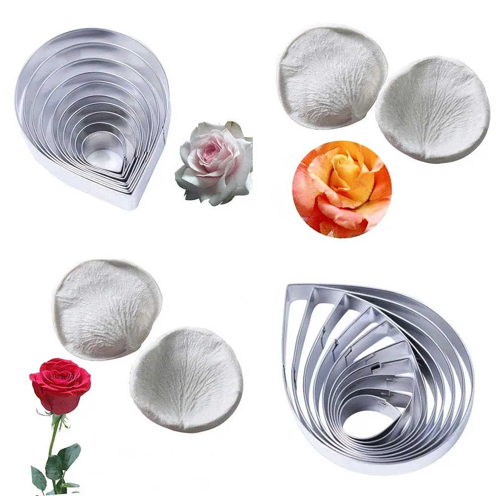 KALAIEN Rose Cutter Set & Petal Fondant Mold 12 Pcs | 2 Silicone Molds & 10 Stainless Steel Cutters for Cake Decorating - view 3