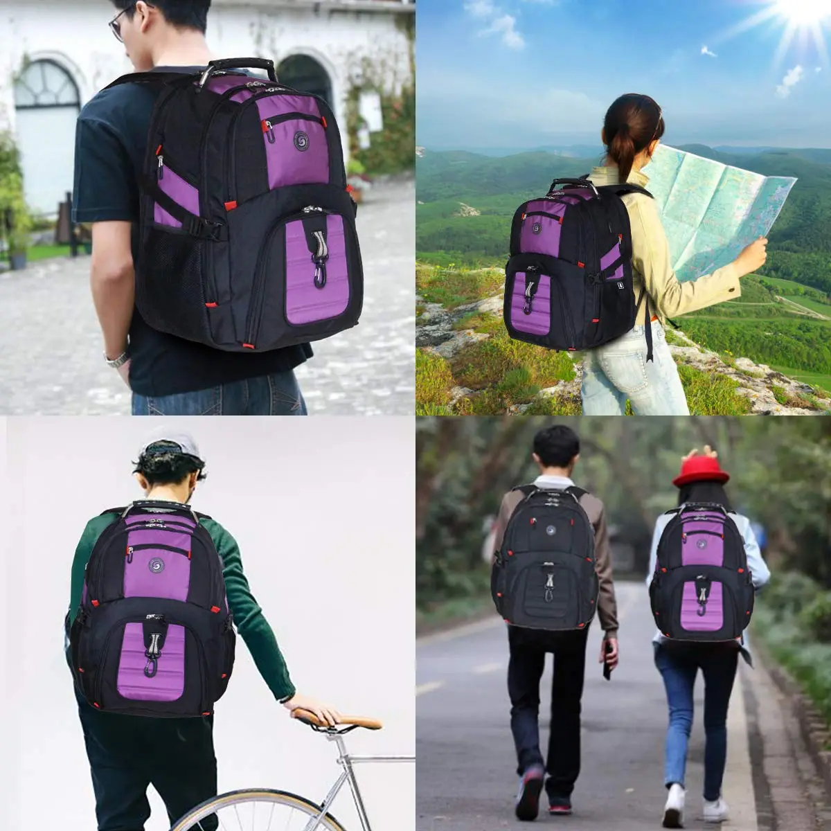 SHRRADOO Large Travel Laptop Backpack for Women, Work College Backpacks with Combination Lock, 50L Capacity, Purple - view 6