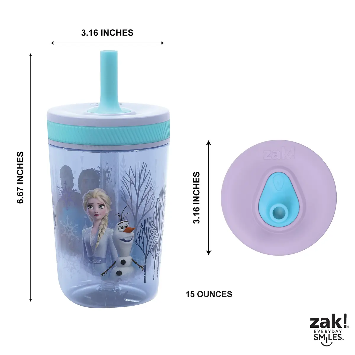 Zak Designs Disney Frozen II Kelso Tumbler Set, Leak-Proof 15 oz | Durable Plastic & Silicone Kids Bundle - view 8