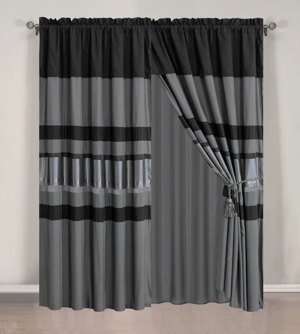 GrandLinen Queen Comforter Set 7-Piece | Grey/Gray Silver Stripe | Year-Round Polyester - view 2