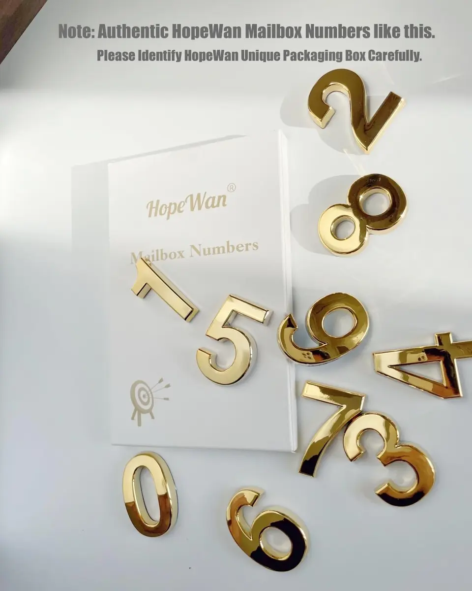 HopeWan Mailbox Numbers for Outside, 2 Inch Door Address Number Stickers, Gold Shiny, 10 Pcs | Waterproof & Self Adhesive - view 2