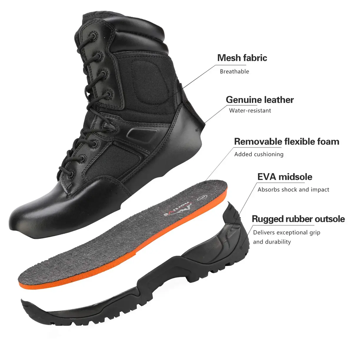 NORTIV 8 Men's Military Tactical Work Boots Side Zip 9 | Light-Duty Hiking & Outdoor Support - view 5