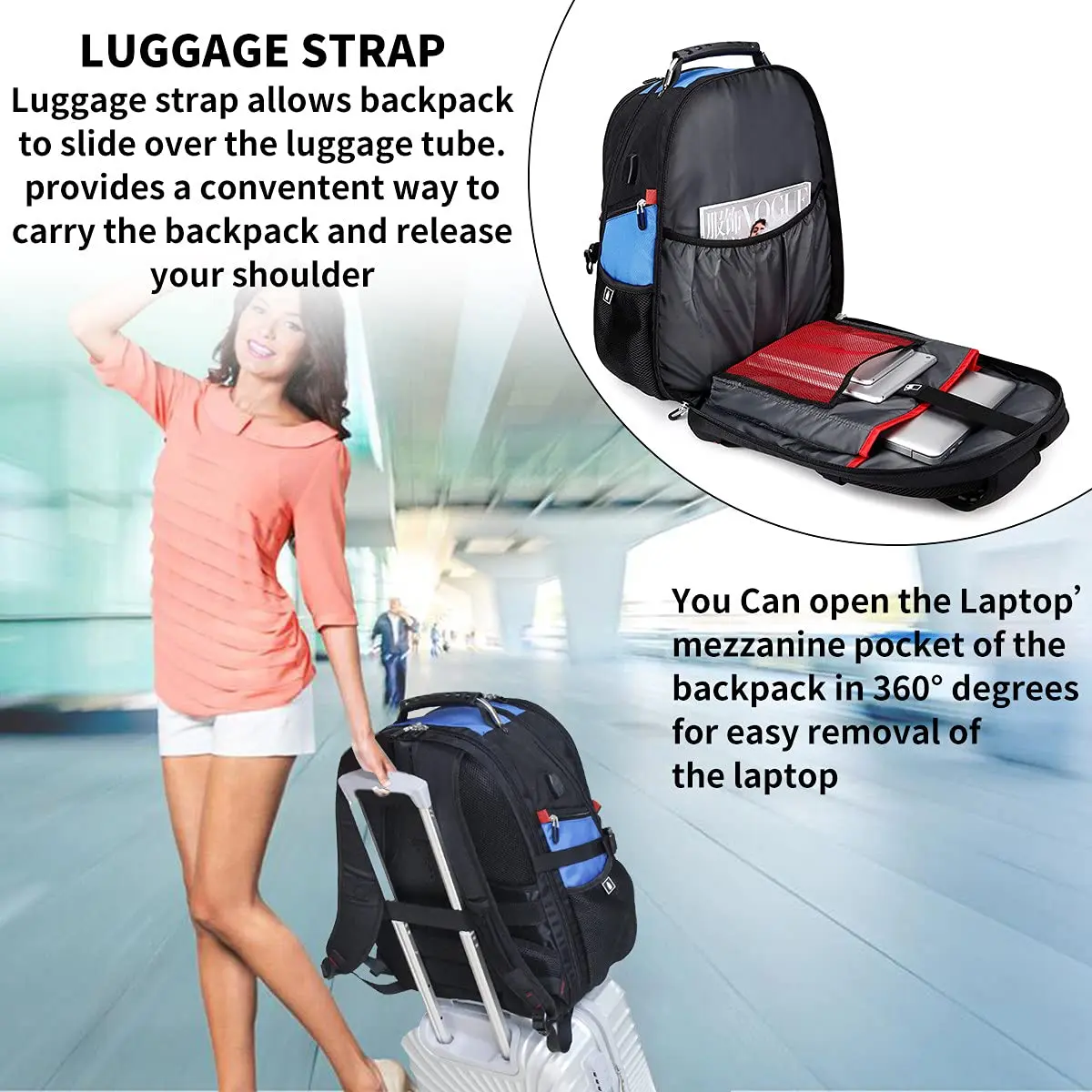 SHRRADOO Large Travel Laptop Backpack for Women, Work College Backpacks | 50L Capacity, Water-Resistant, Fits 17 Inch Laptops - view 4