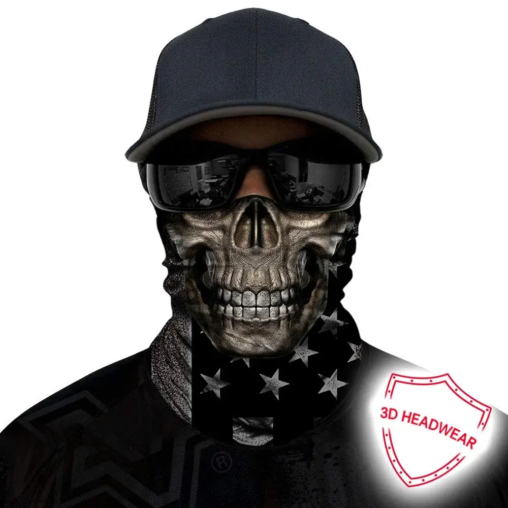 Obacle Skull Brown Face Half Mask for Dust, Wind, UV Sun Protection - Seamless 3D Tube Bandana - view 2