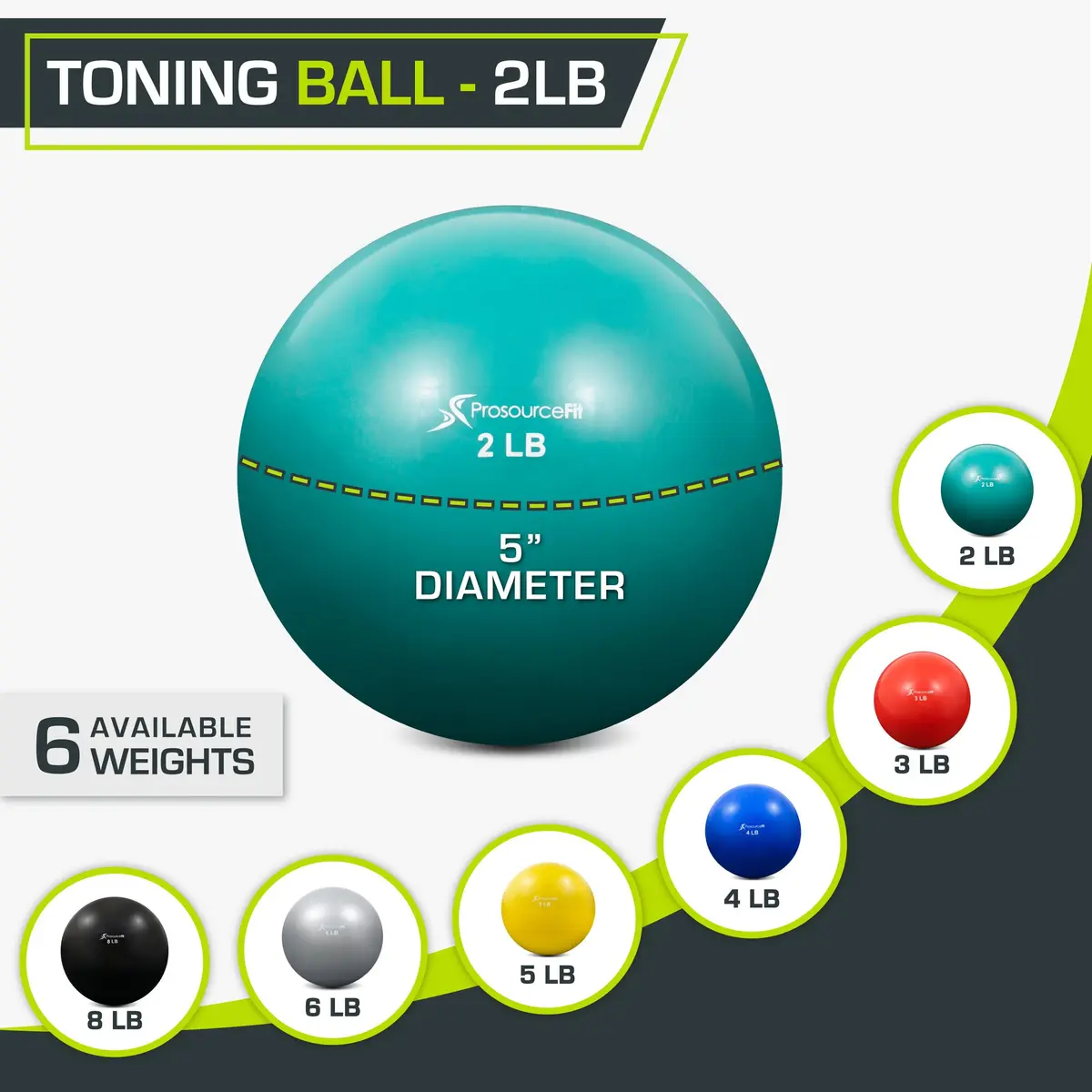 ProsourceFit Weighted Toning Exercise Ball 0.91 kg (2 lb) Aqua | Pilates, Yoga, Strength Training & Physical Therapy - view 2