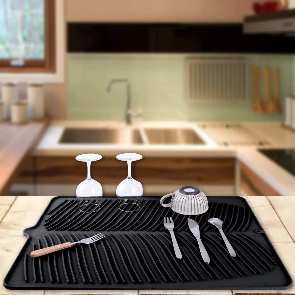 Yacee Black Silicone Dish Drying Mat XL (61cm x 45.7cm x 0.76cm) | Heat Resistant Trivet for Kitchen Counters - view 3
