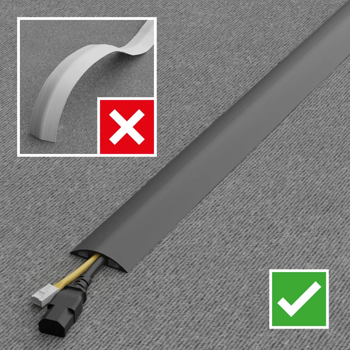 D-Line Gray Floor Cord Cover 900cm (30ft) | Heavy Duty Cable Management Solution for Wires on Floor - view 7
