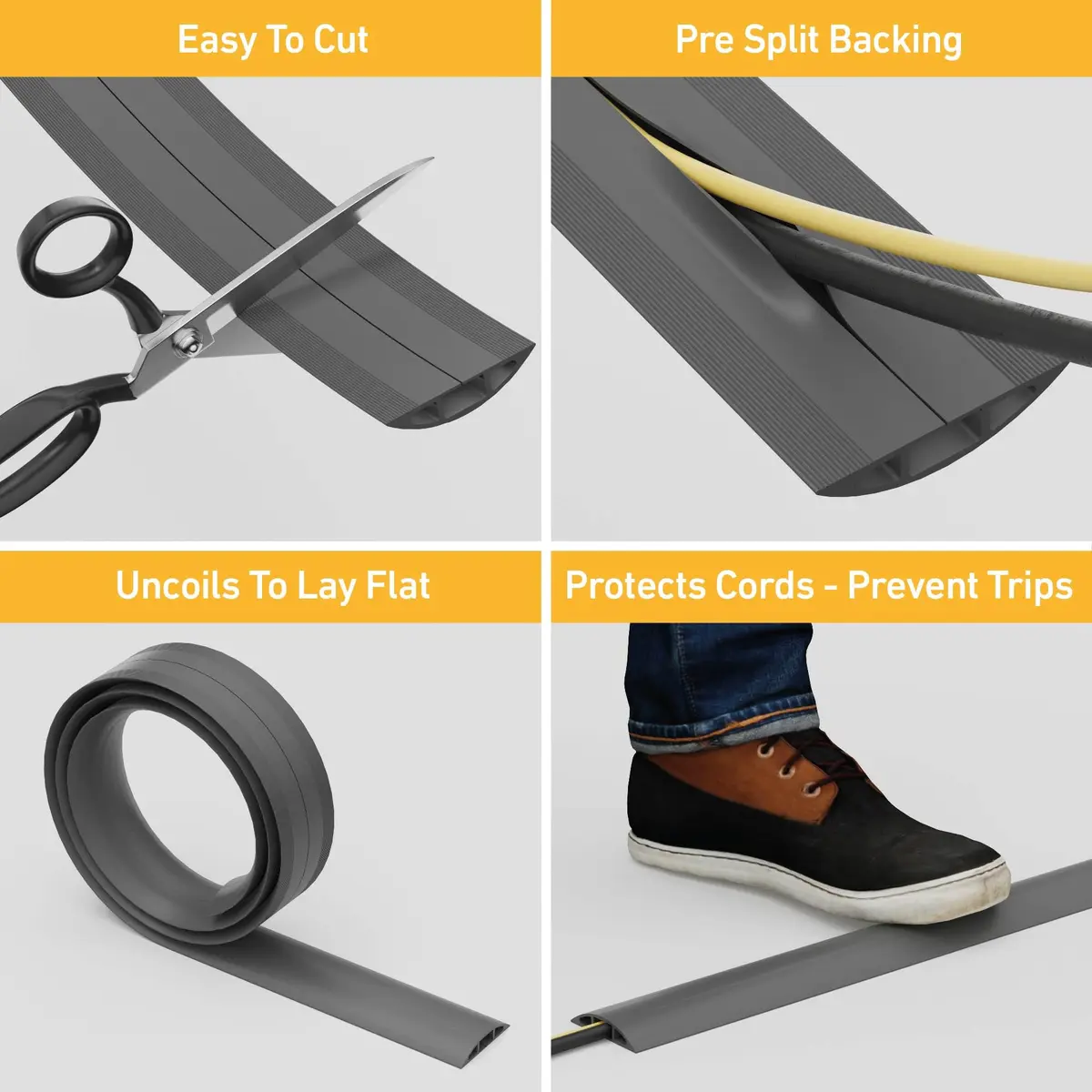 D-Line Gray Floor Cord Cover 900cm (30ft) | Heavy Duty Cable Management Solution for Wires on Floor - view 2