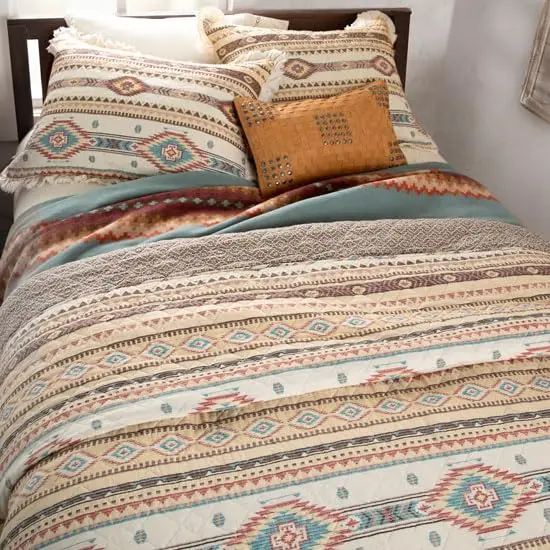 Rod's True Western Indian Summer Quilt Set - Reversible Southwestern 3 Piece Queen Bedding in Yellow Red Tan - view 2