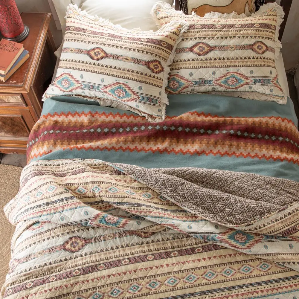 Rod's True Western Indian Summer Quilt Set - Reversible Southwestern 3 Piece Queen Bedding in Yellow Red Tan - view 7