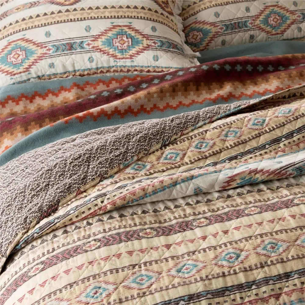 Rod's True Western Indian Summer Quilt Set - Reversible Southwestern 3 Piece Queen Bedding in Yellow Red Tan - view 8