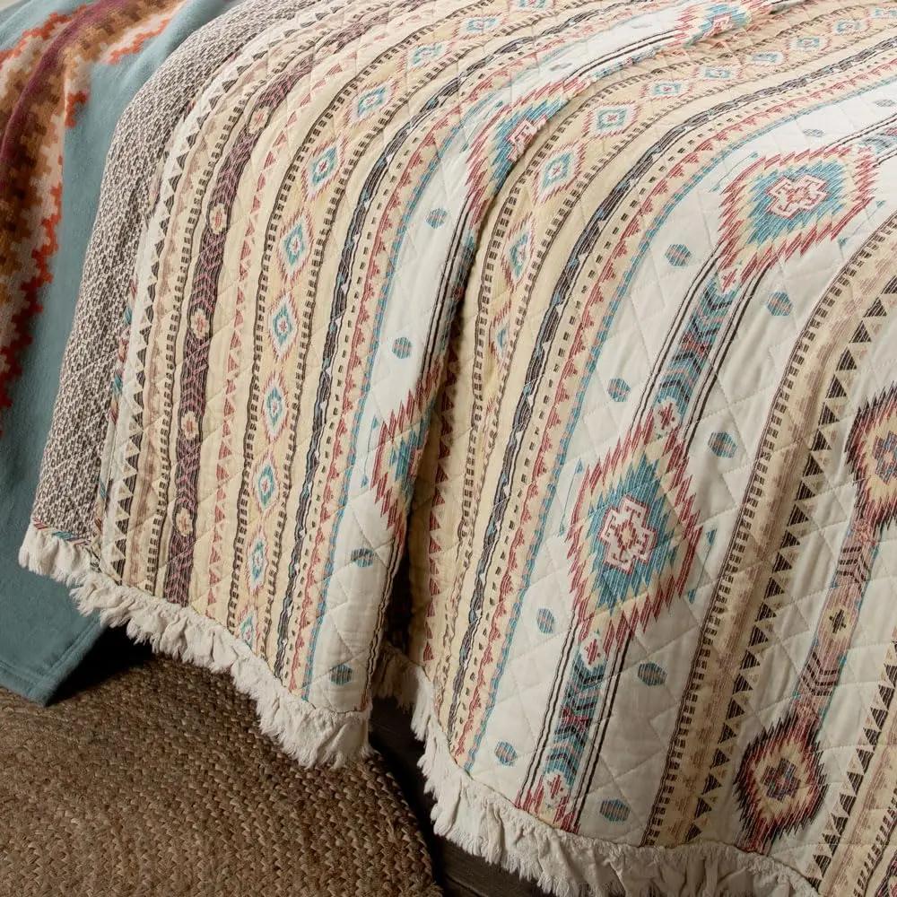 Rod's True Western Indian Summer Quilt Set - Reversible Southwestern 3 Piece Queen Bedding in Yellow Red Tan - view 9