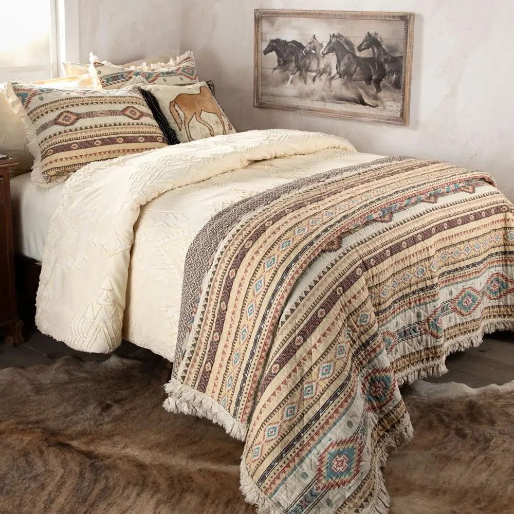 Rod's True Western Indian Summer Quilt Set - Reversible Southwestern 3 Piece Queen Bedding in Yellow Red Tan - view 5