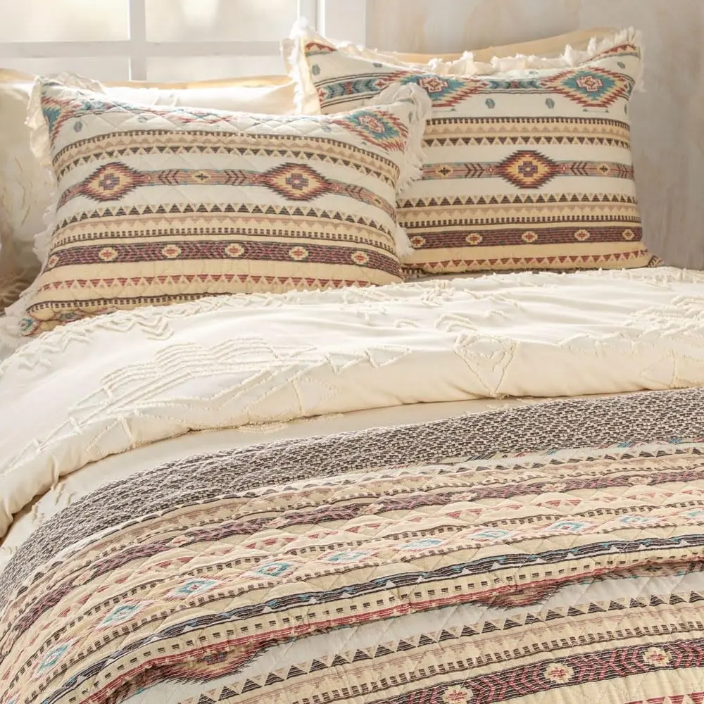 Rod's True Western Indian Summer Quilt Set - Reversible Southwestern 3 Piece Queen Bedding in Yellow Red Tan - view 6
