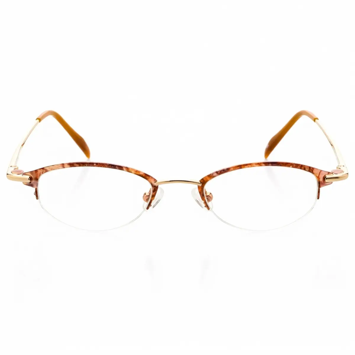 Hit Notion Oval Semi-Rimless Eyeglass Frames Shiny Gold Amber 46mm (1.81in) | Lightweight Monel Metal for All-Day Comfort - main product image