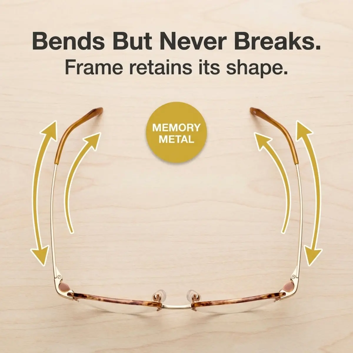 Hit Notion Oval Semi-Rimless Eyeglass Frames Shiny Gold Amber 46mm (1.81in) | Lightweight Monel Metal for All-Day Comfort - view 5