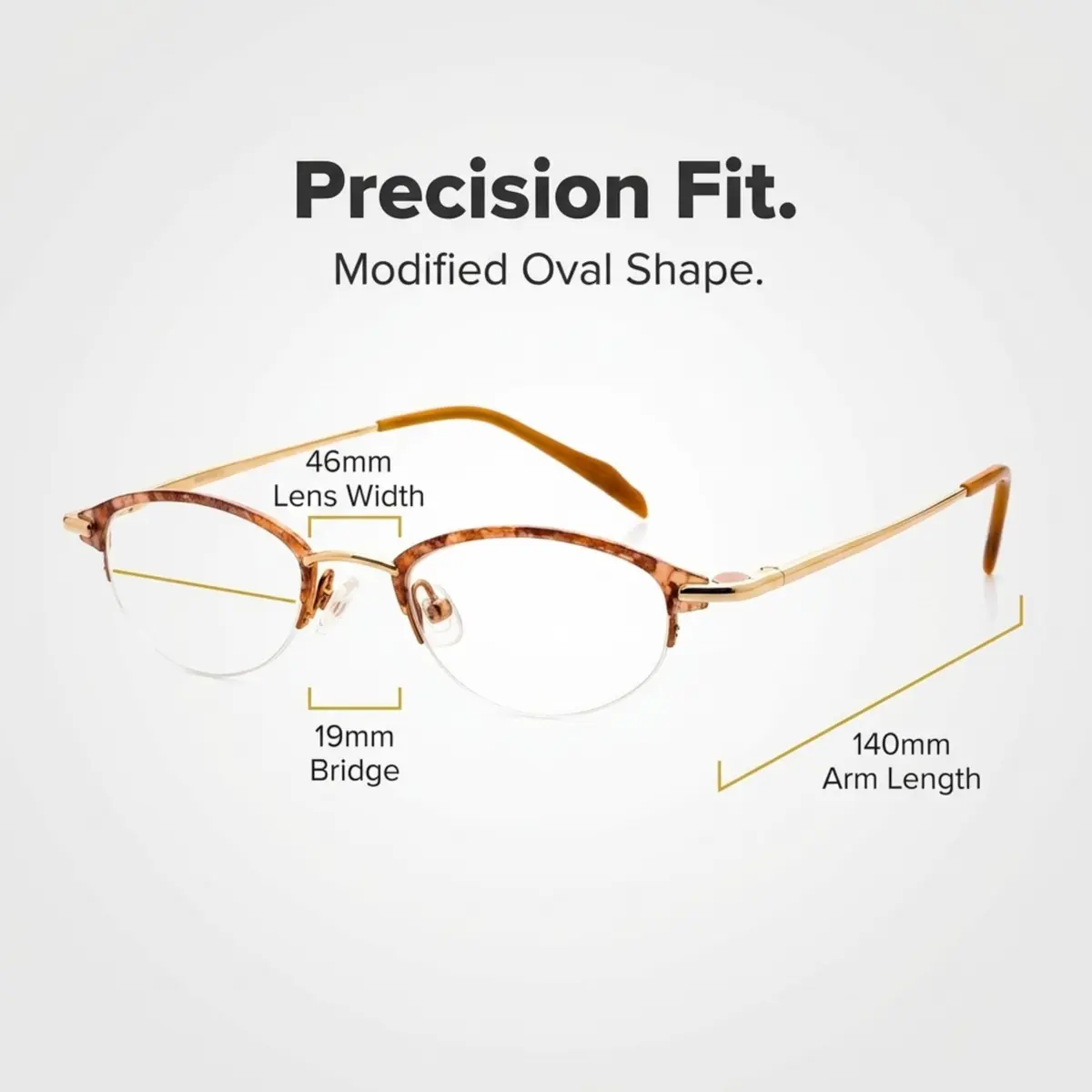Hit Notion Oval Semi-Rimless Eyeglass Frames Shiny Gold Amber 46mm (1.81in) | Lightweight Monel Metal for All-Day Comfort - view 2