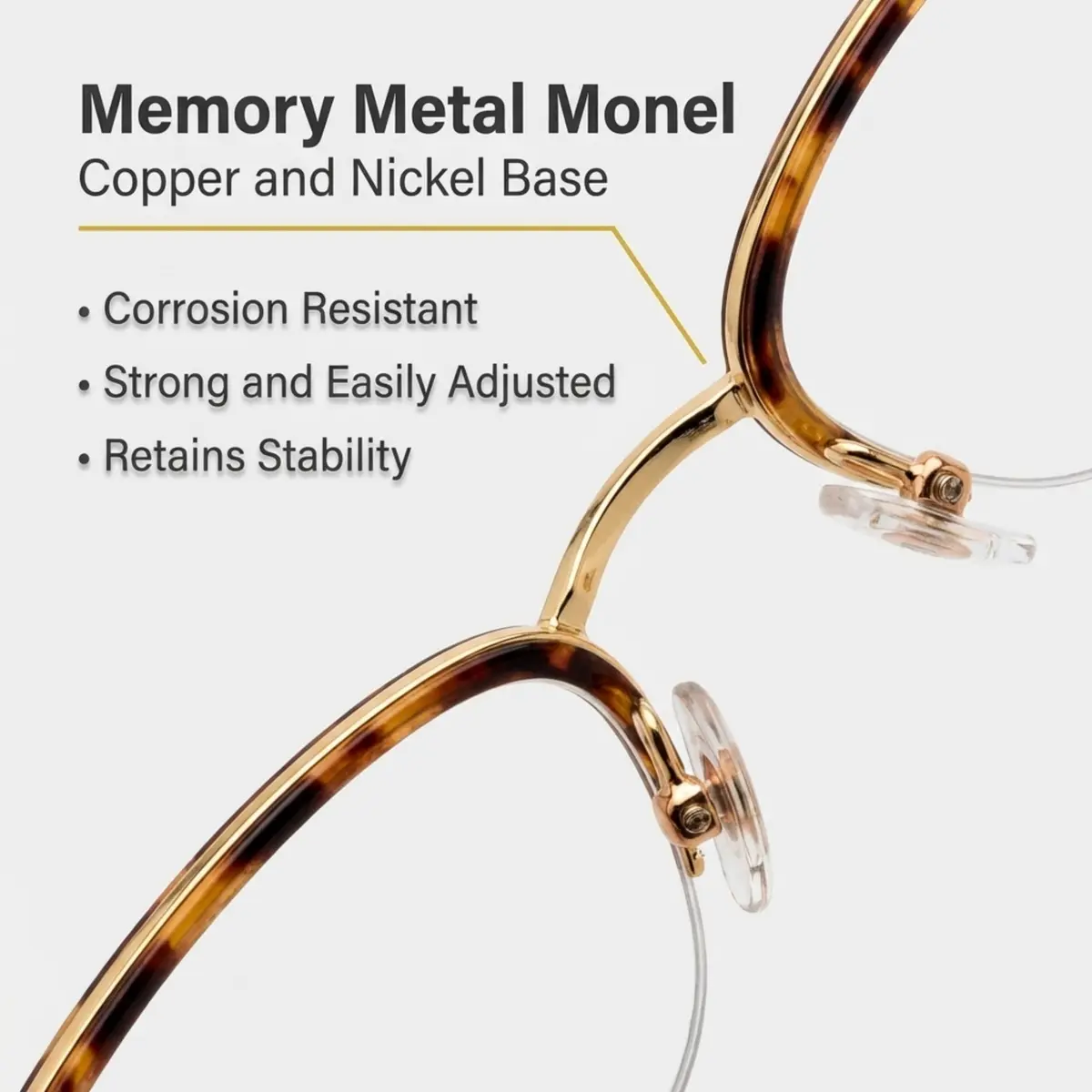 Hit Notion Oval Semi-Rimless Eyeglass Frames Shiny Gold Amber 46mm (1.81in) | Lightweight Monel Metal for All-Day Comfort - view 3