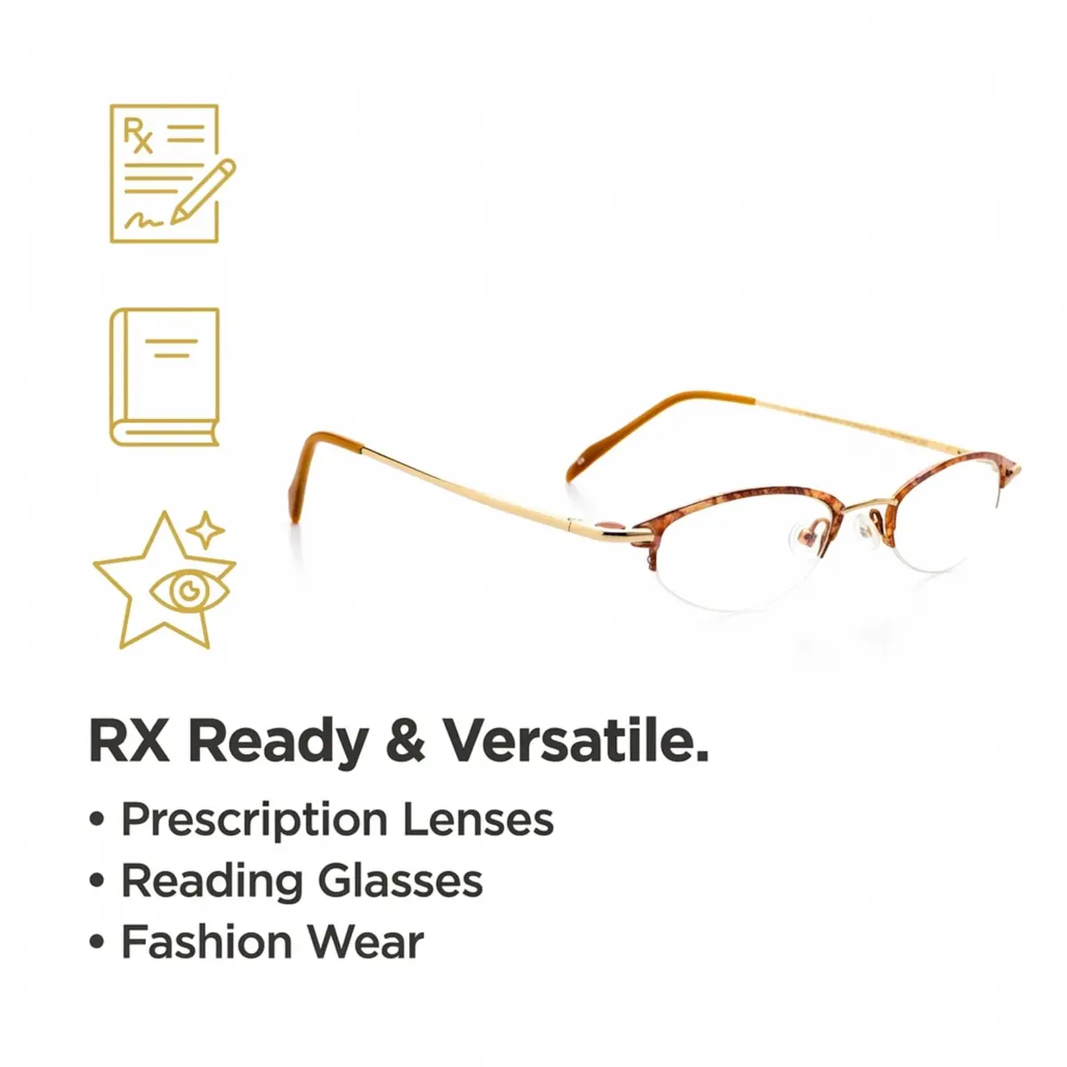 Hit Notion Oval Semi-Rimless Eyeglass Frames Shiny Gold Amber 46mm (1.81in) | Lightweight Monel Metal for All-Day Comfort - view 4