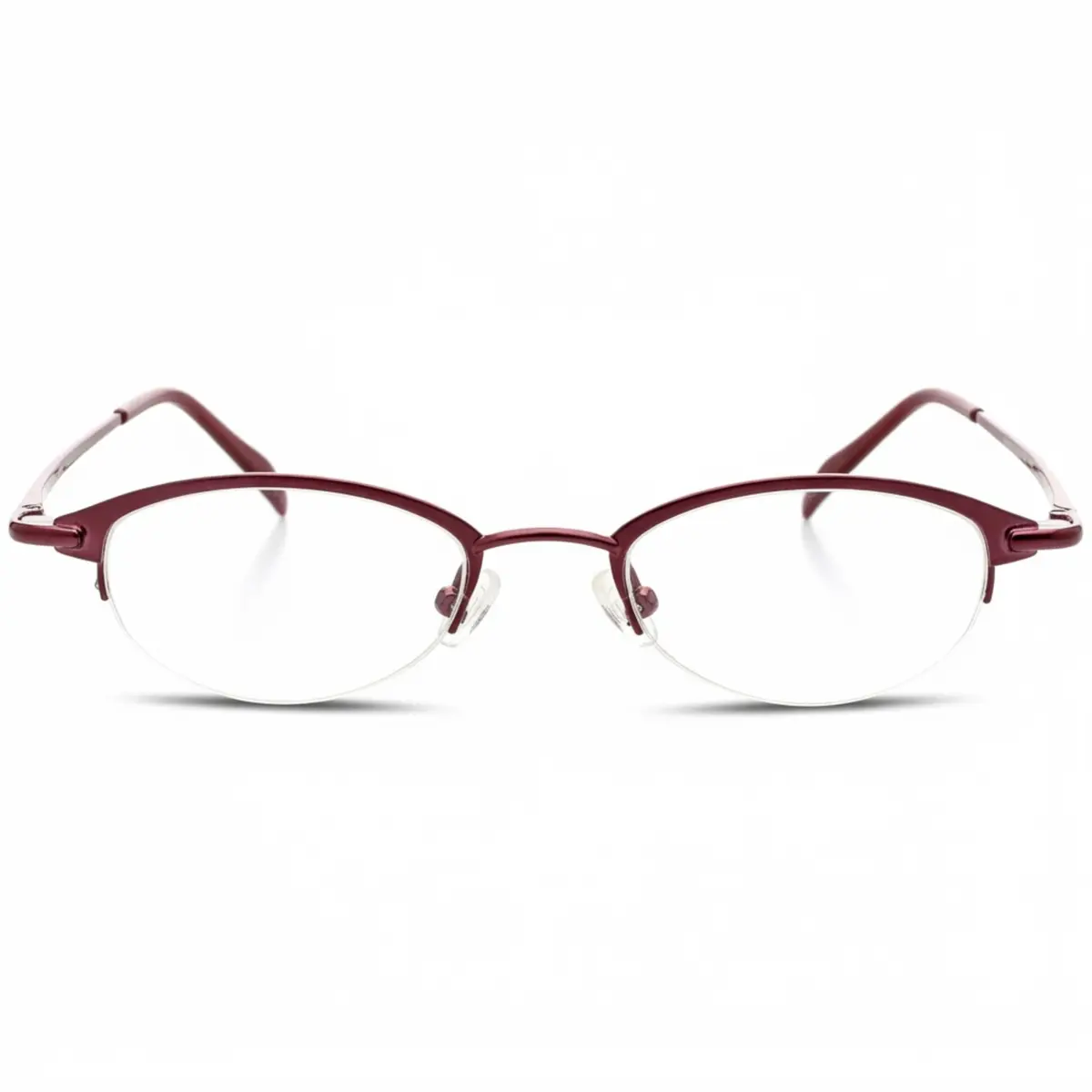 Hit Notion Oval Semi-Rimless Eyeglass Frames Plum 46-19-140 mm (1.81" Lens Width) | Lightweight Monel Metal for All-Day Comfort - main product image
