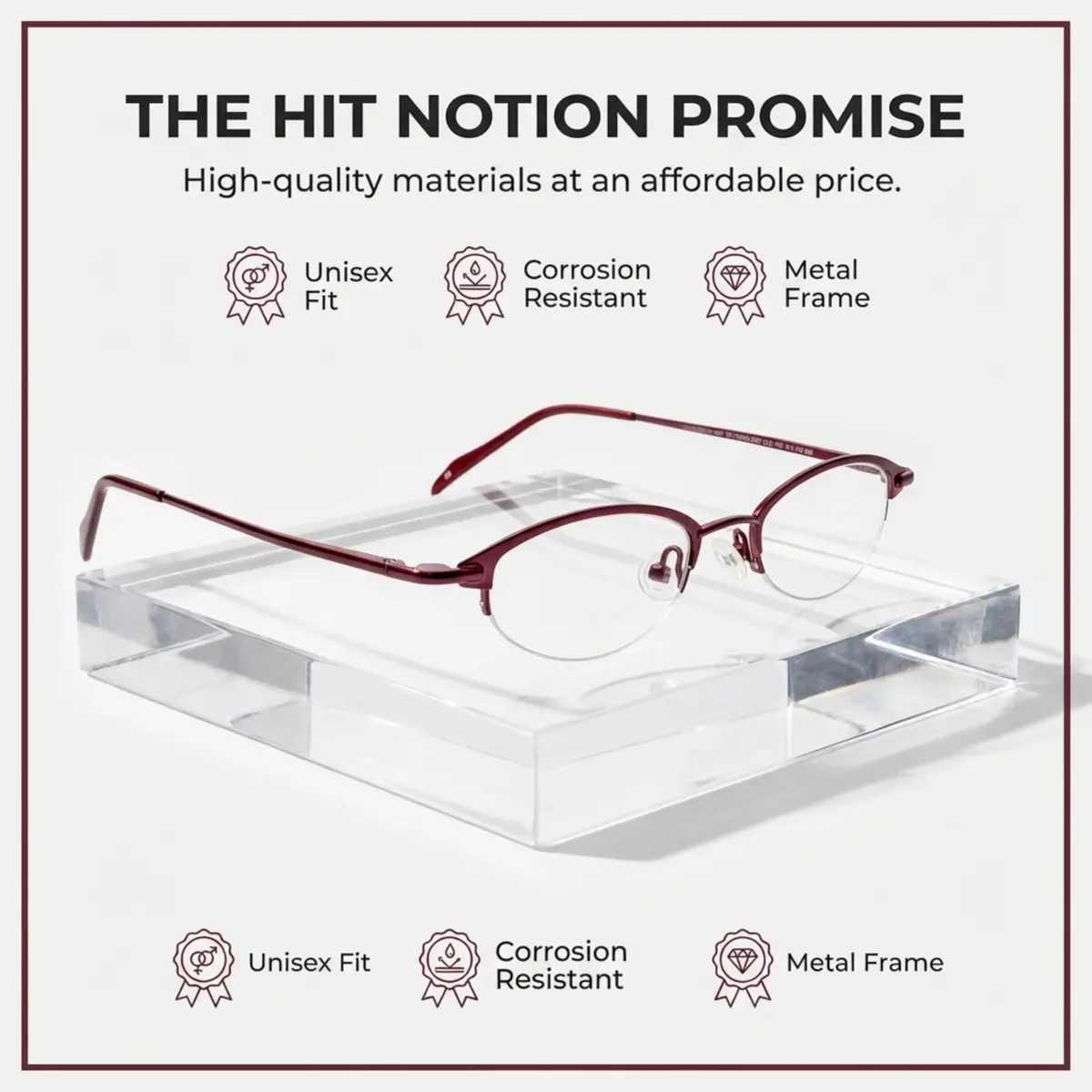 Hit Notion Oval Semi-Rimless Eyeglass Frames Plum 46-19-140 mm (1.81" Lens Width) | Lightweight Monel Metal for All-Day Comfort - view 5