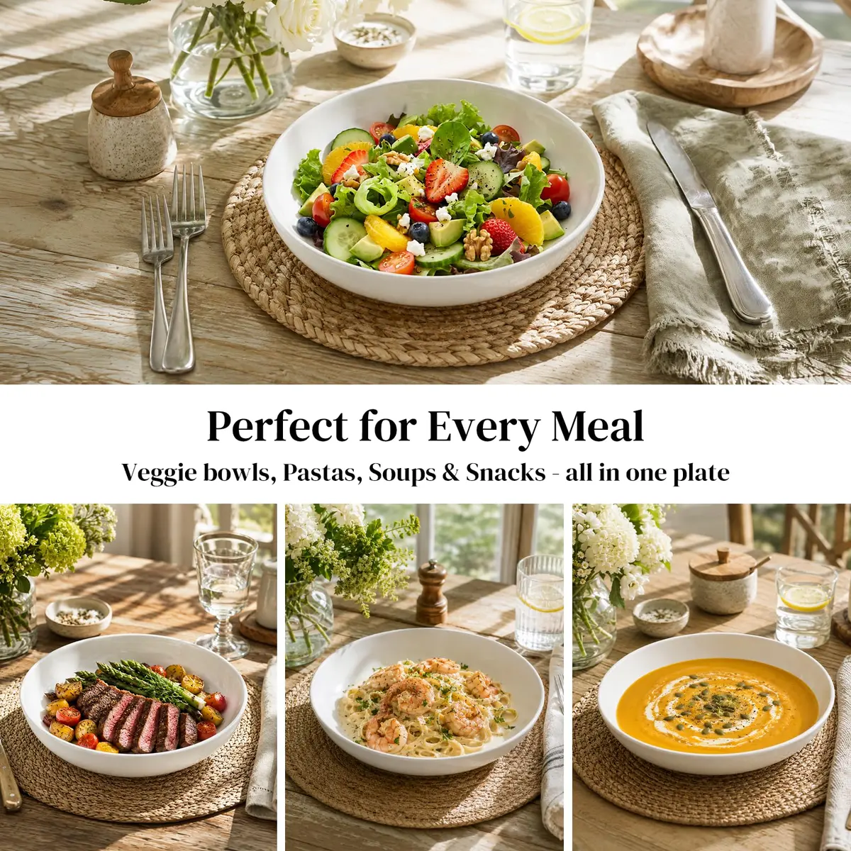 Y YHY 9.75" Large Pasta Bowls Set of 4 | 50 oz Ceramic Serving Bowls for Family Meals - view 5