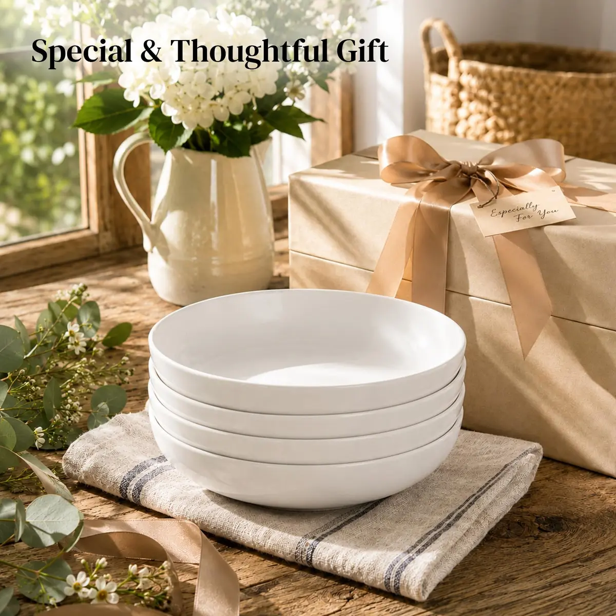 Y YHY 9.75" Large Pasta Bowls Set of 4 | 50 oz Ceramic Serving Bowls for Family Meals - view 8