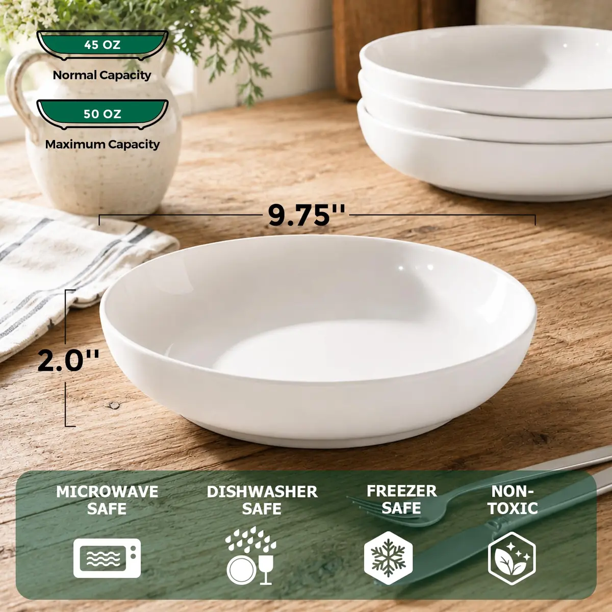 Y YHY 9.75" Large Pasta Bowls Set of 4 | 50 oz Ceramic Serving Bowls for Family Meals - view 9
